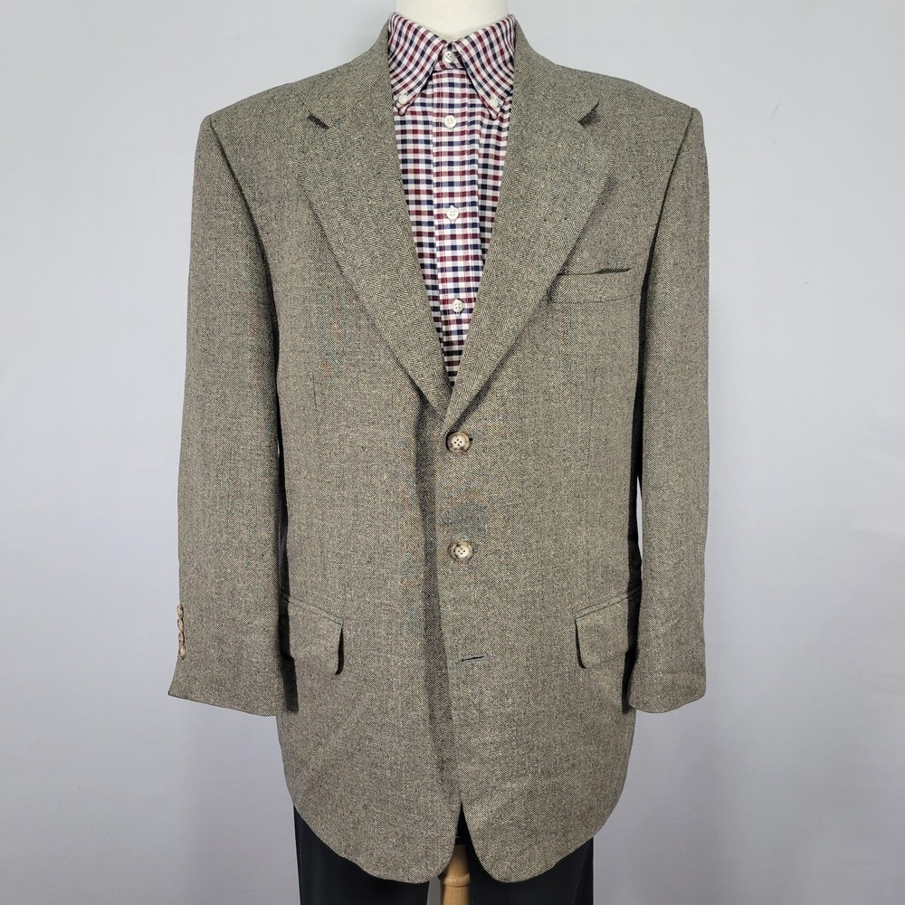 Oscar De La Renta Men's Sport Coat Blazer Herringbone Silk Wool Linen 43L